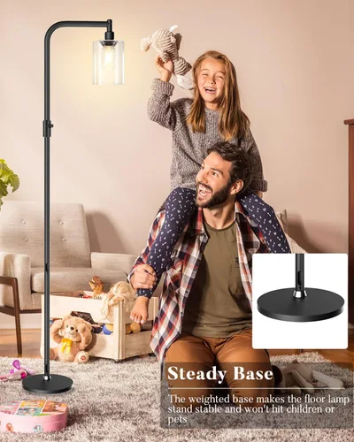 Miniatura 6 de Lightdot Lámpara de pie de vidrio de 63 pulgadas para sala de estar, lámparas altas modernas de pie regulables con pantalla de vidrio transparente