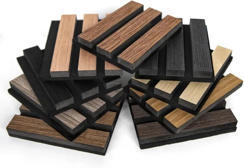 Miniatura 5 de SMARTSTANDARD Paneles acústicos de listones de madera de muestra, panel de pared de listones de madera insonorizado, negro clásico, paquete