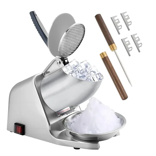 Miniatura 9 de Máquina de afeitar de hielo de doble hoja de 186 lbs/h, con cuchillas adicionales y palillo de hielo, trituradora de hielo eléctrica de 300 W