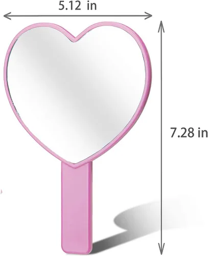 Miniatura 2 de Espejo de mano de maquillaje en forma de corazón, espejo de mano de viaje, espejo cosmético personal portátil con asa (rosa)