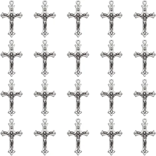 Weyuley 100pcs plata antigua plata plateado cruz encantos colgante DIY pulseras collar joyería fabricación artesanía al por mayor 1.457 inx0.827 in