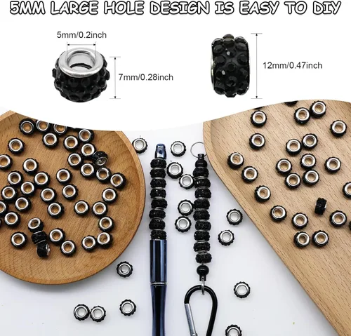 Miniatura 3 de Decoendiy 100 cuentas europeas de diamantes de imitación, cuentas espaciadoras de diamantes de imitación de agujero grande, cuentas planas redondas