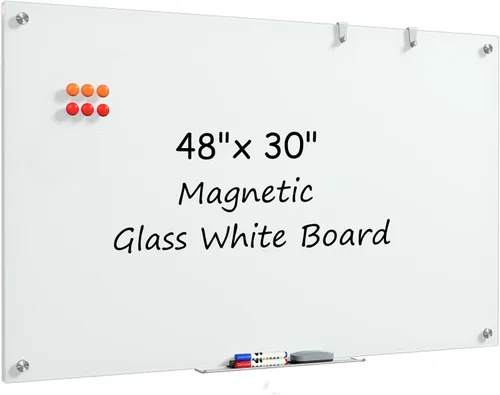 Miniatura 16 de MaxGear Pizarra blanca de cristal, pizarra magnética de borrado en seco templado de 96 x 48 pulgadas, sin marco, para oficina, aula, sala de Blanco