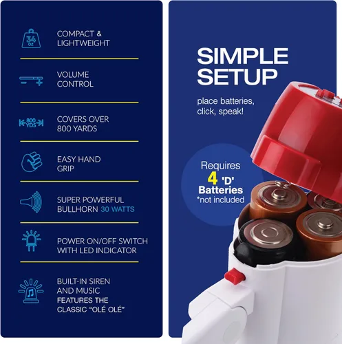 Miniatura 5 de Croove Portable Megaphone - Loud Speaker, Lightweight Bullhorn with Siren Music, Volume Control