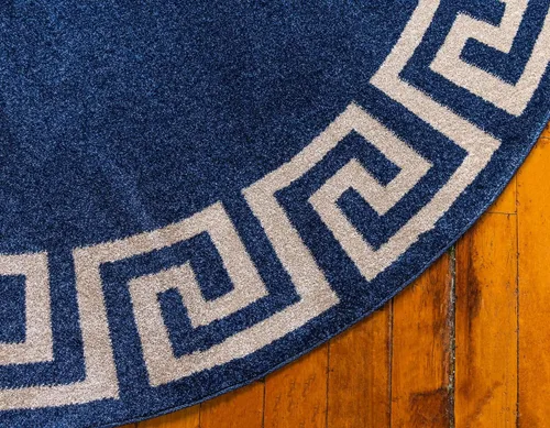 Miniatura 8 de Unique Loom Athens Collection - Alfombra clásica geométrica moderna con diseño de borde (8 pies x 8 pies, redonda, azul marino/beige)