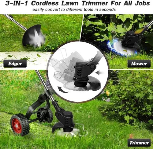 Miniatura 5 de Weed Eater, 3 en 1 inalámbrico Wacker - Cortadora de césped eléctrica con batería de 21 V 2000 mAh para jardín y patio con rueda (negro EE.UU.)