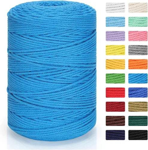 Miniatura 17 de Cordón de macramé de 0.118 in x 328 yardas Cuerda de macramé 100% algodón natural Cuerda de algodón trenzado de 4 hebras para manualidades, Gris