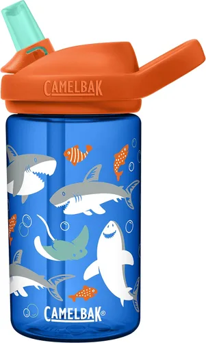 CamelBak Eddy+ Kids Water Bottle with Bite Valve Straw, Leak‑Resistant Easy‑Sip Design for Everyday Hydration, 14oz | Kids Sharks