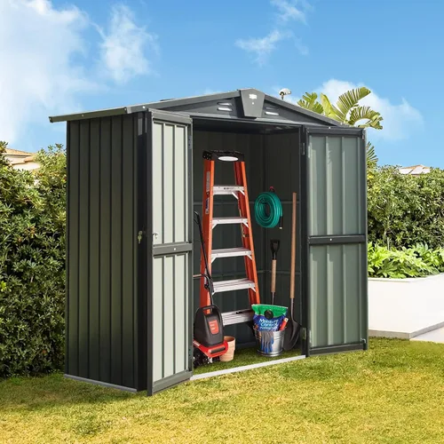 Miniatura 14 de Domi Cobertizo de almacenamiento para exteriores de 5 x 3 pies, cobertizo de jardín de metal con marco de acero galvanizado para bicicleta