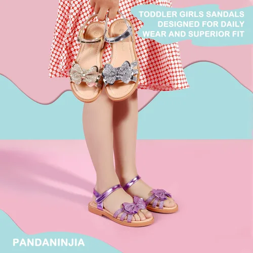 Miniatura 8 de PANDANINJIA Sandalias para niñas, puntera abierta, bonitos zapatos planos de princesa para niñas, zapatos de vestir brillantes de verano para bebés