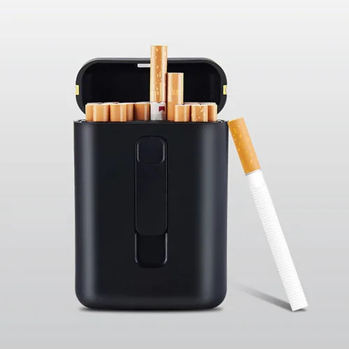 Miniatura 9 de Estuche para cigarrillos con encendedor, paquete portátil grande de 20 cajas de cigarrillos de tamaño regular, encendedor integrado 2 en 1, regalos