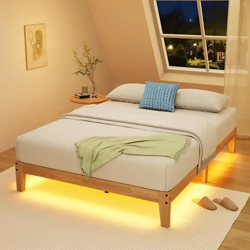 Miniatura 10 de Awesofurni Base de cama individual, plataforma de madera maciza de 12 pulgadas con listones de madera, marco de cama de madera con acabado natural