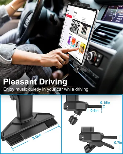 Miniatura 4 de GDZN Soporte para tableta para ranura de CD de automóvil, altura ajustable, soporte para tableta con brazo telescópico compatible con iPad Pro 12.9
