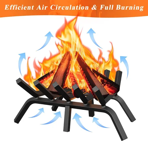 Miniatura 6 de Jusgym Rejilla de chimenea de 17 pulgadas, rejilla de leña de chimenea de acero sólido de servicio pesado con 6 patas de soporte, rejilla de leña
