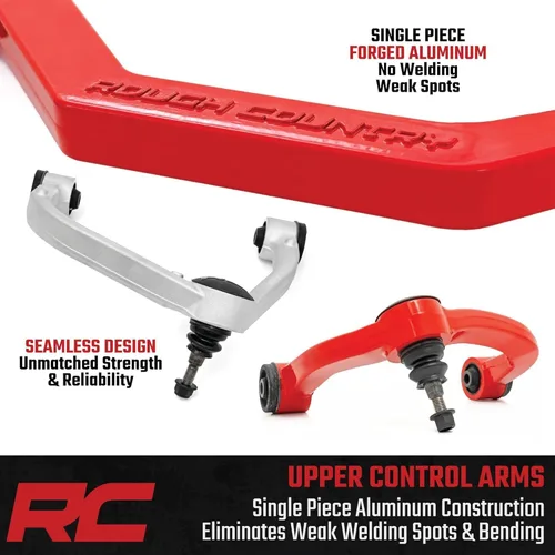 Miniatura 7 de Rough Country Brazos de control superiores de aluminio forjado para Toyota Tundra (2007-2021) con elevación de 3.5 pulgadas, paquete de 2, rojo