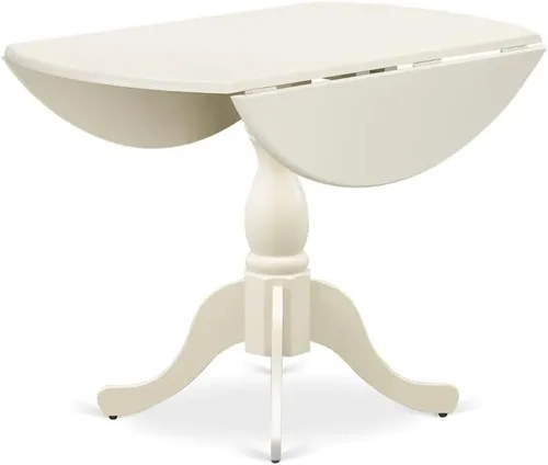 Miniatura 5 de East West Furniture DMEN3-LWH-06 - Juego de comedor de 3 piezas para espacios pequeños que contiene una mesa de comedor redonda con gotas y 2 sillas