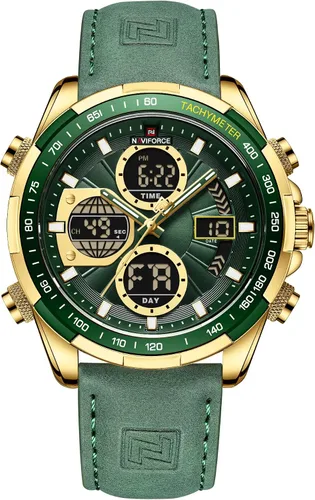 Miniatura 11 de NAVIFORCE Relojes militares digitales para hombre, reloj analógico de cuarzo, resistente al agua, deportivo, multifuncional, correa de cuero, reloj