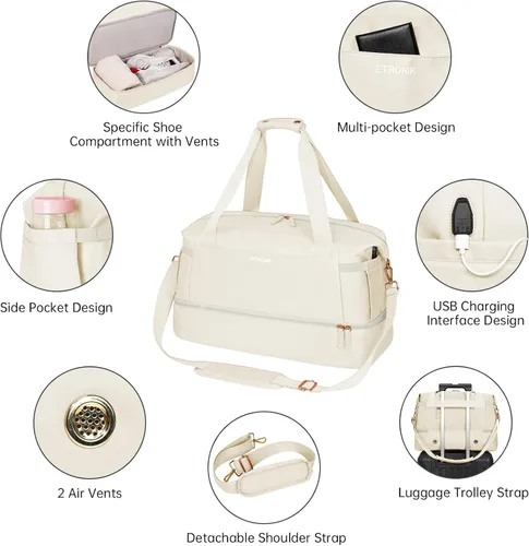 Miniatura 4 de Bolsa de lona de gimnasio para mujer, Blancuzco, Bolsa de viaje para gimnasio