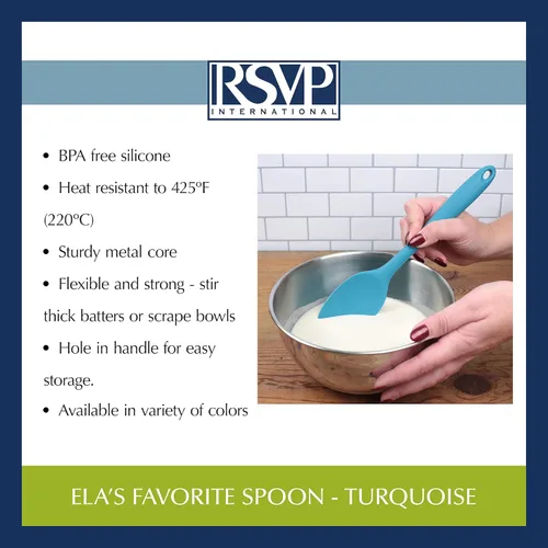 Miniatura 6 de RSVP International Ela's Favorite - Cuchara de silicona para espátula, turquesa, 11 pulgadas, silicona sin BPA, mezcla de pilas gruesas, salsas