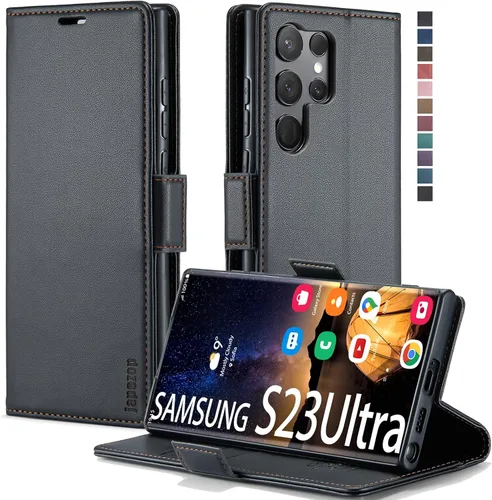 Miniatura 22 de Funda para Samsung Galaxy S23 5G, funda tipo cartera para Samsung Galaxy S23 5G con bloqueo RFID, tarjetero y función atril magnético, funda