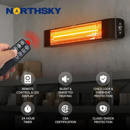 Miniatura 2 de Calentador eléctrico para exteriores de 1500 W, calentador de patio para uso en exteriores, calefacción silenciosa y específica, control inteligente