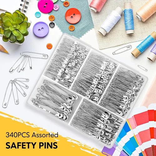 Miniatura 6 de Huhuhero Paquete de 340 pasadores de seguridad surtidos, pequeños y grandes, resistentes para coser ropa, disfraces, 5 tamaños diferentes, pasadores