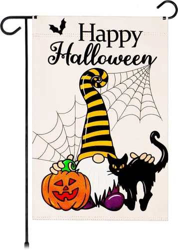 Miniatura 8 de G128 - Bandera de jardín de Halloween, cita de truco o trato con bonito búho, decoraciones de jardín y patio, bandera rústica de temporada para 12 x