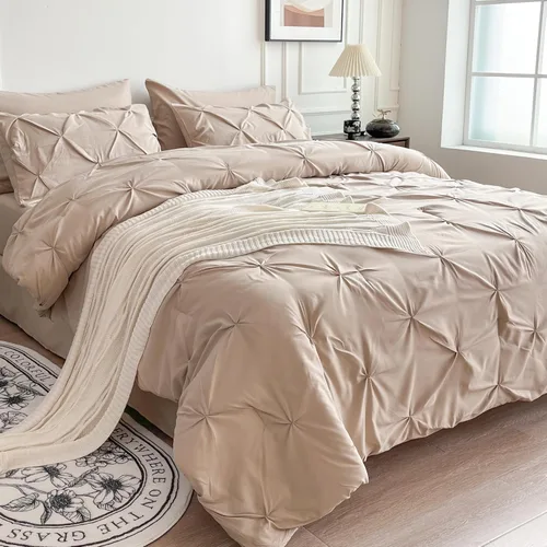 Miniatura 3 de Maple&Stone Juego de Edredón Twin XL, Juegos de Ropa de Cama Extra Largos de 5 Piezas para Dormitorio, Cama en una Bolsa con Edredón Pintuck, Beige