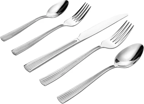 Miniatura 11 de DECCO - Juego de cubiertos de 20 piezas (tenedor de cena, tenedor de ensalada, cuchillo, cuchara, cucharadita) en cubiertos aptos para lavavajillas