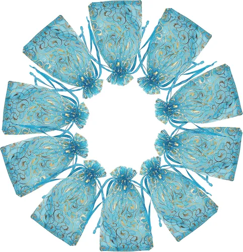 Miniatura 13 de Jexila - 24 bolsas de regalo de organza de Navidad de 4 x 6 pulgadas con cordón, 11 patrones mixtos, pequeñas bolsas de caramelos para fiestas