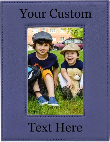 Miniatura 15 de Marco de fotos de piel sintética de cuero sintético grabado para añadir tu texto personalizado para colgar o en la mesa, marco de fotos familiares