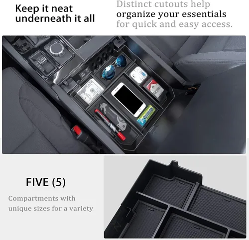 Miniatura 2 de JDMCAR Organizador de consola central compatible con accesorios Toyota Tundra 2022-2025 2026 y reposabrazos Toyota Sequoia 2023-2026, caja de Negro
