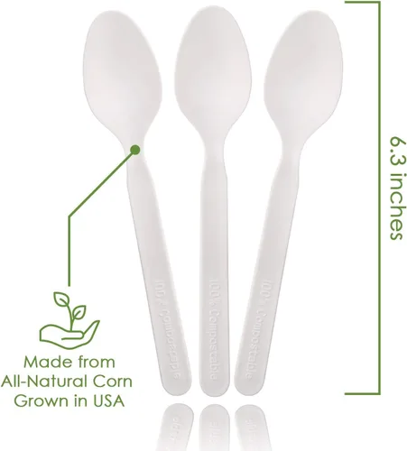 Miniatura 3 de Ecovita Cucharas 100% compostables – 500 utensilios desechables grandes (6.5 pulgadas). Tamaño a granel, ecológico, duradero y resistente al calor