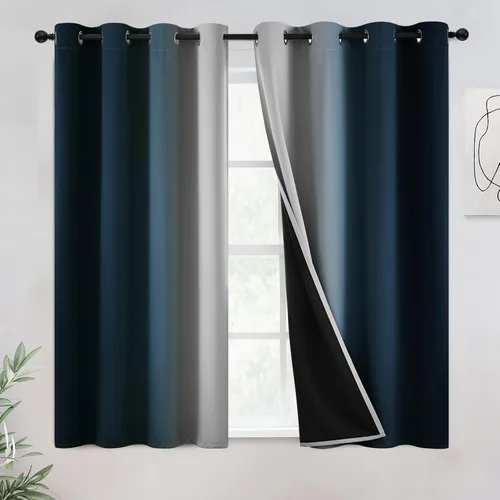 Miniatura 26 de COSVIYA - Cortinas 100% opacas y visillos con ombre, cortinas negras de 63 pulgadas de largo, 2 paneles, cortinas de oscurecimiento total
