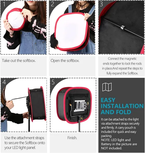 Miniatura 5 de Neewer Caja de luz Softbox plegable con clip de correa, rejilla y bolsa de transporte Compatible con paneles de luz LED Neewer 480/660/530, apertura