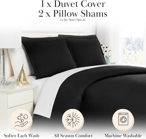 Miniatura 2 de Southshore Fine Living, Inc. Funda de edredón negra – Fácil cuidado, sin arrugas, resistente a la decoloración, resistente al pelo de mascotas, Negro