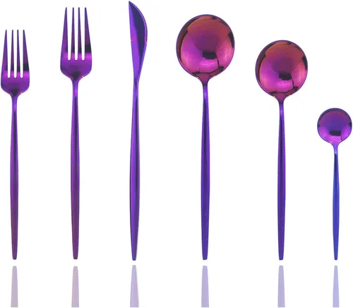 Miniatura 8 de JASHII Juego de cubiertos de acero inoxidable de 24 piezas con acabado brillante para 4 personas, cuchillo de cena, tenedor, cuchara, tenedor