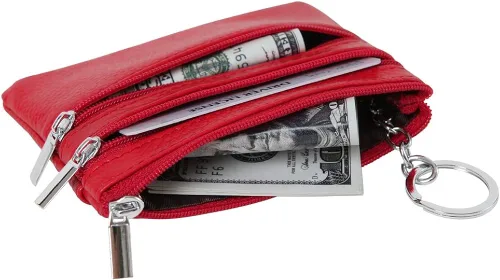 Miniatura 4 de Monedero de cuero auténtico para mujer, con llavero