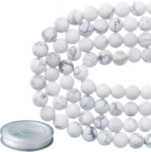 Miniatura 8 de Piedras preciosas redondas de jade blanco mate natural de 0.236 pulgadas esmeriladas, 120 cuentas sueltas a granel para hacer joyas y pulseras