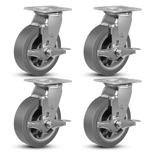 Miniatura 28 de Juego de 4 ruedas giratorias industriales de 5 pulgadas de alta resistencia con capacidad de carga de 3200 libras, ruedas de goma para muebles