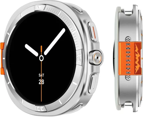 Miniatura 14 de Metal Cover Compatible with Samsung Galaxy Watch 8 Case 44mm, 2 in 1 Protective Rugged Bumper with Back Frame for Galaxy Watch 8 44mm (Black/Orange)