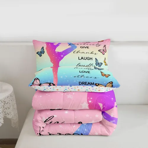 Miniatura 80 de Erosebridal Juego de ropa de cama de princesa de ballet, tamaño Queen, juego de edredón de 3 piezas para niñas bailarinas de ballet, lindo juego