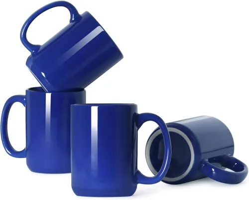 Miniatura 10 de Tazas de café de porcelana de 16 onzas, taza clásica de cerámica en blanco con mango grande para té y café con leche, capuchino, juego de 4, rojo