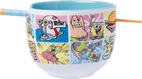 Miniatura 27 de Silver Buffalo Five Nights at Freddy's Freddy Fazbear - Cuenco de cerámica para fideos ramen y arroz con diseño de caja de pizza, con palillos
