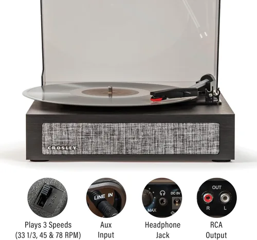 Miniatura 2 de Crosley CR6042A-BK Scout - Tocadiscos Bluetooth de 3 velocidades con altavoces integrados, color negro