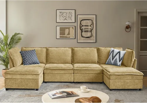 Miniatura 10 de HULALA HOME Sofá seccional modular, sofá grande en forma de U de 8 asientos con otomano de almacenamiento, sofá cómodo de chenilla con asiento
