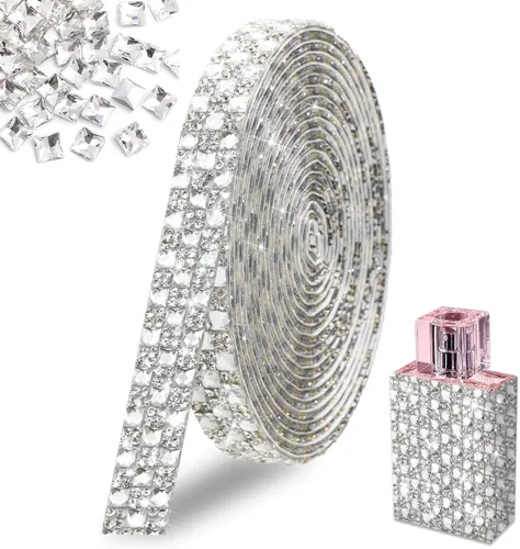FULZTEY Rollo de cinta de diamantes de imitación de 3 yardas, tira de diamantes de imitación de vidrio blanco para manualidades, cinta de cristal de