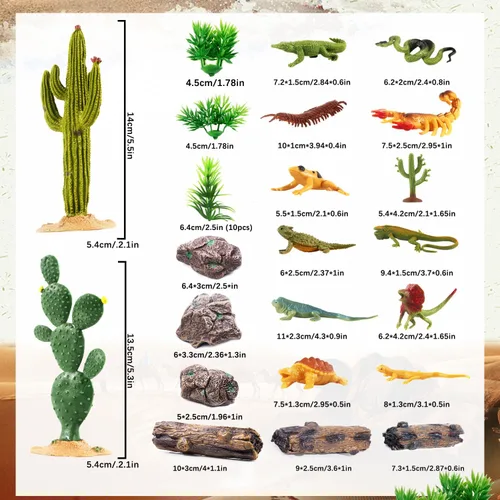Miniatura 3 de 32 Piezas Figuras de Animales Reptiles del Desierto Juguetes de Resina Diorama Lagarto Serpiente Cactus Árboles Roca Conjunto de Juego para Niños