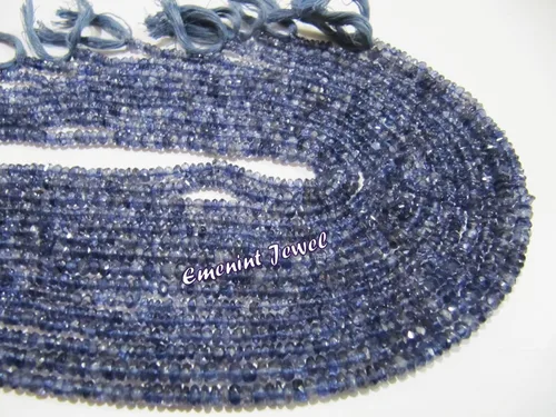Miniatura 2 de Cuentas facetadas de iolita natural de calidad AA, cuentas de piedras preciosas de iolita genuina de 0.118-0.157 in, hilo de 14 pulgadas de largo