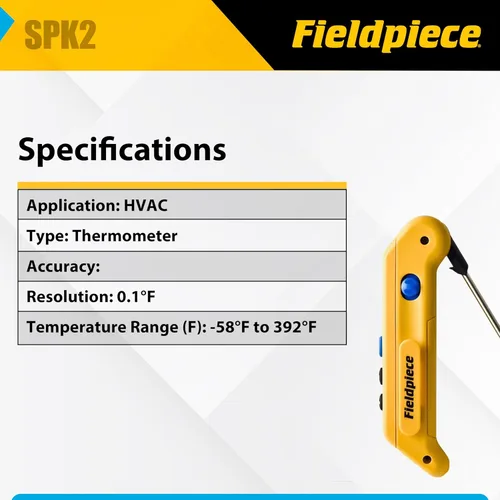 Miniatura 3 de Fieldpiece SPK2 termómetro plegable de bolsillo en canal con control Max/Min y sonda de acero inoxidable